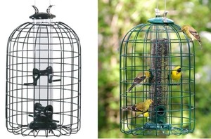 lot 6093 image: Hanging Hummingbird  Small bird feeder with protective metal cage