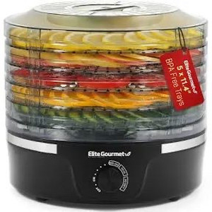 lot 6100 image: Elite Gourmet EFD319 Food Dehydrator, 5 BPA-Free 11.4 Trays Adjustable Temperature Controls, Jerky, Herbs, Fruit, Veggies, Dried Snacks, Black