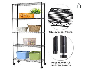 lot 6140 image: Efine 5 Tier Shelving Unit w Wheels