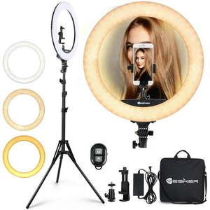 lot 867 image: Yesker Ring Light 18 Inch LED Ringlight Kit with 73 inch Tripod Stand with Phone Holder Adjustable 3200-6000k Color Temperature Circle MUA Lighting for Camera for Vlog Makeup YouTube