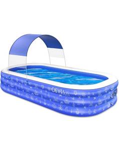 lot 868 image: Inflatable Swimming Pool for Kids and Adults, 120 X 72 X 22 Full-Sized Family Kiddie Blow up Swim Pools with Canopy.
