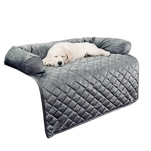 lot 899 image: Furniture Protector Pet Cover for Dogs and Cats with Shredded Memory Foam filled 3-Sided Bolster Soft Plush Fabric by PETMAKER&nbsp 35 x 35 Gray
