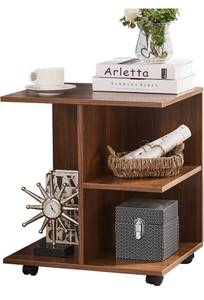 lot 901 image: Modern Nightstand End Side Table with Rolling Wheels, Bedside Table with Open Shelf, Night Table Printer Stand Storage Shelf, Walunt