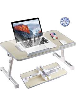 lot 914 image: Lap Desk for Laptop, 8AMTECH Lap Desk Ajustable Laptop Table with Cooling Fan Office Desk for Laptop, Working, Reading, Writing, Drawing and Eating in Bed Sofa Floor Couch
