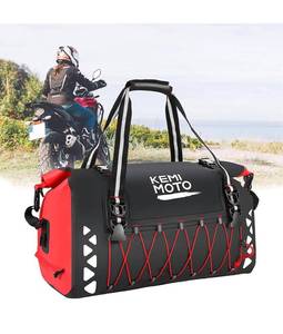 lot 916 image: KEMIMOTO Motorcycle Dry Bag 50L Motorcycle Duffel Bag Waterproof Bag With Mounting Straps and Outside Pockets Motorcycle Luggage Bag Motorcycle Gear Bag Tail Bag. Retails $71