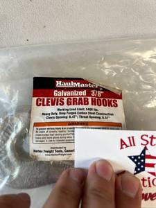 lot 933 image: Clevis Grab Hooks, Galvanized, 38. Pair of 2. New Old Stock