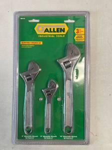 lot 934 image: Allen Adjustable Wrench Set, 3 pcs. 6��, 8��, 10��. New Old Stock