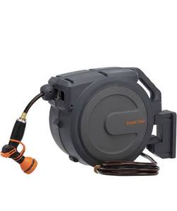 lot 948 image: Giraffe Wall Mounted Hose Reel Retractable, 12 78ft Heavy Duty Garden Hose Reel with 9 Pattern Hose Nozzle, Any Length Lock. Retails $189