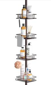 lot 965 image: SEIRIONE Tension Corner Shower Pole Caddy, Rustproof Stainless Steel, 4 Tier Adjustable Baskets for Organizing.