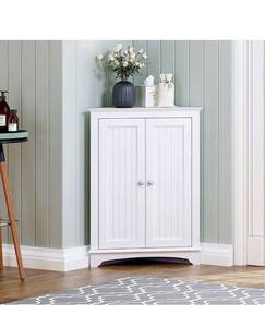 lot 980 image: Floor Corner Cabinet with Two Doors and Shelves, Free-Standing Corner Storage Cabinets for Bathroom, Kitchen, Living Room or Bedroom, White