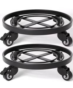 lot 1013 image: Amagabeli 2 Pack 14 Plant Caddy with Wheels Heavy Duty Iron Wheeled Plant Stand Brake Round Pot Mover on Rollers Plant Dolly Holder.