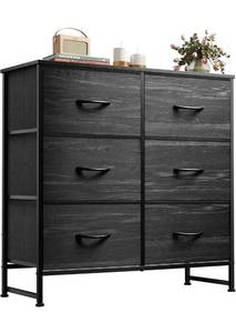lot 1014 image: WLIVE Fabric Dresser for Bedroom, 6 Drawer Double Dresser, Storage Tower with Fabric Bins, Chest of Drawers for Closet.
