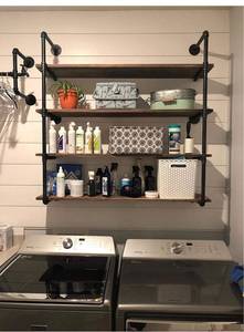 lot 1015 image: Industrial Pipe Shelving Metal Floating Shelves,Rustic Kitchen Wall Shelf Wood Hanging Shelf,48in Steampunk Large Pipe Shelves Retails $170