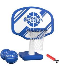 lot 1016 image: OMOTIYA Swimming Pool Basketball Hoop with Base, Portable Outdoor Basketball Hoop for Poolside with 2 Balls and Pump, Pool Toys Game for Boys and Girls, Kids, Adults, Blue