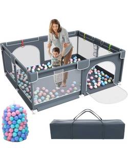 lot 1057 image: Baby Playpen, 79 x 63 Inches Extra Large Playpen with 50 PCS Ocean Balls, Indoor & Outdoor Kids Activity Center. Retails $199