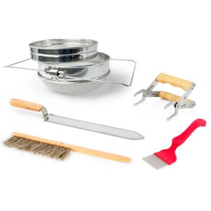 lot 1101 image: Honey Harvesting Beekeeping Kit - Strainer Frame Holder Brush Knife Fork