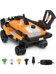 lot 1111 image: SUNPOW Electric Pressure Washer 4-Wheel Dual Form Power Washer 2300 PSI 2.0 GPM High Pressure. Retails $199