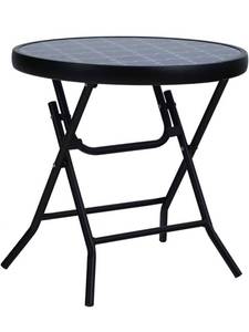 lot 1125 image: Patio Side Table, Folding Portable Round Bistro Coffee Table, Tempered Glass Metal End Table, Plant Stand for Indoor & Outdoor Garden Backyard Lawn Poolside