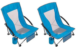 lot 725 image: AsterOutdoor Low Sling Beach Chair Folding Lightweight Mesh Back Sand Chair for Camping Outdoor Lawn, Carry Bag Included, Supports 250lbs