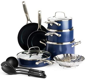 lot 807 image: Blue Diamond Cookware Diamond Infused Ceramic Nonstick 14 Piece Cookware Pots and Pans Set