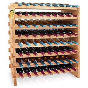 lot 917 image: SereneLife 72 Bottle Stackable Wine Rack, 33.5 X 10 X 42 8-Tier Large Floor Freestanding Modular Storage Display Shelf Natural Bamboo Wood Construc