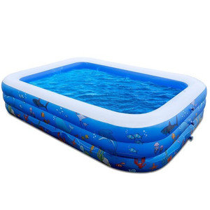 lot 1000 image: FUNAVO F002 Ocean World 3 Layer Full Sized Family Inflatable Blow Up Outdoor Swimming Pool with Electric Air Pump, 340 Gallon Capacity, 100x71x22 Inch