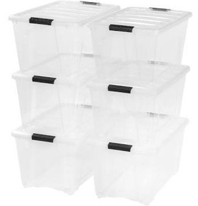 lot 1017 image: IRIS USA 53 Qt. Plastic Storage Bin Tote Organizing Container with Durable Lid and Secure Latching Buckles, Stackable and Nestable, 6 Pack, Pearl with Black Buckle