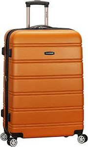 lot 1021 image: Rockland Melbourne Hardside Expandable Spinner Wheel Luggage, Orange, Checked Large 28-Inch