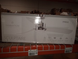 lot 1033 image: FANIMATION SculptAire 52 in. Integrated LED Brushed Satin Brass Ceiling Fan with Light Kit and Remote Control