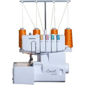 lot 1224 image: Brother Serger, 1034D, Heavy-Duty Metal Frame Overlock Machine, 1,300 Stitches Per Minute, Removeable Trim Trap, 3 Included Accessory Feet,White