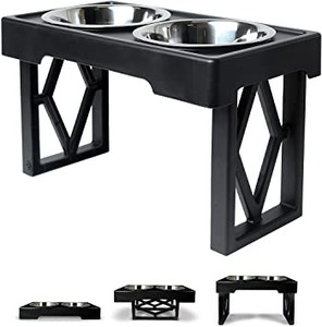 lot 1301 image: Pet Zone Designer Diner Adjustable Elevated Dog Bowls for Large Dogs, Medium and Small - Raised Dog Bowl Stand 2 Dog Food Bowls for Food and Water Double Stainless Steel, 3 Heights, 2.75��, 8, & 12