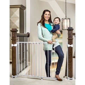 lot 1314 image: Regalo Extra Tall and Wide 2-in-1 Stairway and Hallway Wall Mounted Baby Gate, Bonus Kit, Includes Banister and Wall Mounting Kit