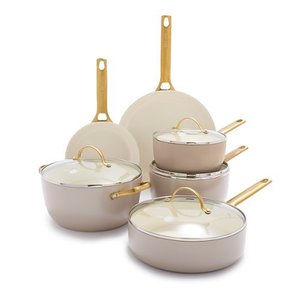 lot 2102 image: GreenPan - Reserve Ceramic Nonstick 10-Piece Cookware Set - Taupe