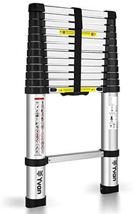 lot 2122 image: Yvan Telescoping Ladder,12.5 FT One Button Retraction Aluminum Telescopic Extension Extendable Ladder