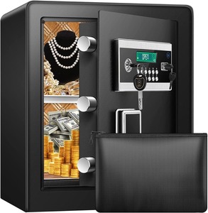 lot 2208 image: 2.1 Cub Safe Box Fireproof Waterproof, Security Home Safe with Fireproof Document Bag, LCD Display Inner Cabinet Box, Large Fireproof Safe for Home, Safe Box for Money Document Valuables