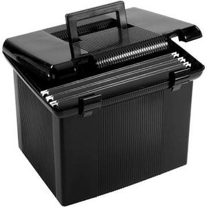 lot 3113 image: Pendaflex Portable File Box with File Rails, Hinged Lid with Double Latch Closure, Black, 3 Black Letter Size Hanging Folders Included (41742AMZ)