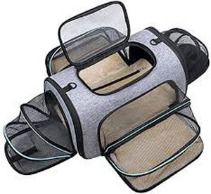 lot 3131 image: Siivton 4 Sides Expandable Pet Carrier, Airline Approved Soft-Sided Dog Cat Carrier Bag with Fleece Pad for Cats, Puppy and Small Animals