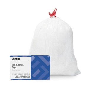 lot 3138 image: Amazon Brand - Solimo Tall Kitchen Drawstring Trash 45 Count (pack Of 1)