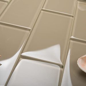 lot 3214 image: Lovdeco Beige Glass Subway Tile, 3 x 6 Inch, 5 Sq Ft, Light Taupe Glass for Bathroom Kitchen Backsplash Wall, 40-Pack