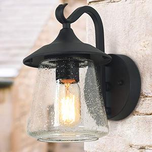 lot 3215 image: LOG BARN Outdoor Wall Light��Farmhouse Exterior Lantern in Black with Seeded Glass for Porch Barn A03356, 1-Light Light