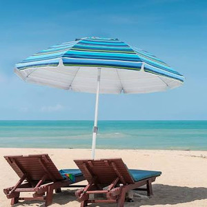 lot 3226 image: BLUU 7FT Beach Umbrella, SPF60 Sun Protection Portable Sunshade Umbrella with Sand Anchor, Tilt, Carry Bag, for Sand Outdoor Beach Trip (Stripe Blue and Green)