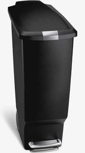 lot 3237 image: simplehuman 40 Liter  10.6 Gallon Slim Kitchen Step Trash Can With Secure Slide Lock, Black Plastic