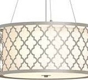 lot 3315 image: GETINLIGHT 19 25 Wide 3-Light Modern Kitchen Island Drum Pendant Light with Platinum Metal Frame and White Fabric Shade, Bulb Not Included, IN-0332-3-PL