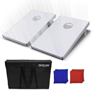 lot 2124 image: GoSports Premium Light Up LED Cornhole Bean Bag Toss Game Set, White