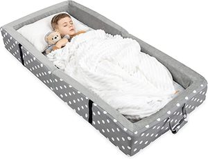 lot 2894 image: Milliard Portable Toddler Travel Bed Nap Mat, Folding Washable Soft Foam Mat with Bumpers