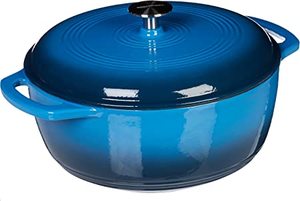 lot 2953 image: Amazon Basics Enameled Cast Iron Covered Dutch Oven, 6-Quart, Blue