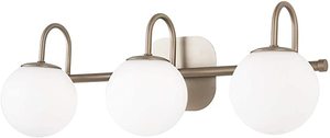 lot 2963 image: Brushed Nickel Bathroom Vanity Light Fixtures 3 Lights Milk White Glass Globe Shade