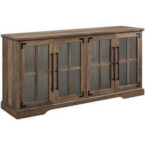 lot 2186 image: Abigail 58 Farmhouse 4 Door TV Stand with Adjustable Shelves in Rustic Oak - Retail $392.99