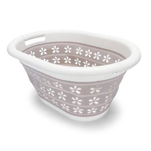 lot 2147 image: Camco 51951 Collapsible WhiteTaupe Utility Basket - Perfect for Laundry and Extra Storage