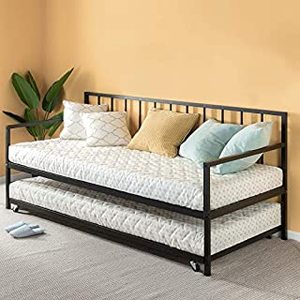 lot 2322 image: Zinus Eden Twin Daybed and Trundle Set  Premium Steel Slat Support  Daybed and Roll Out Trundle Accommodate Twin Size Mattresses Sold Separately